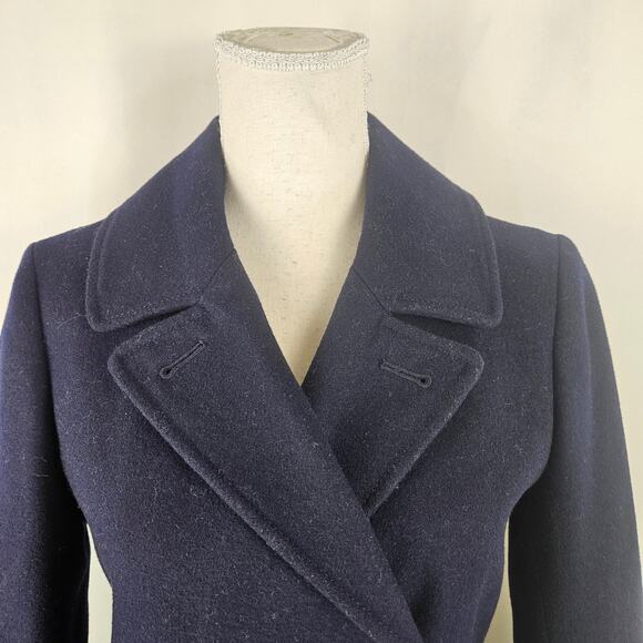J. Crew Navy Wool Blend Double Breasted Collared Peacoat Gold Shield Buttons 0 - Picture 6 of 13